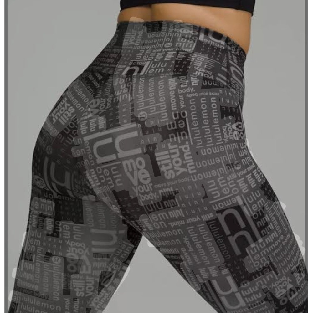 Lululemon Into the Mind Word Cloud Print High Rise Leggings Black White 25"